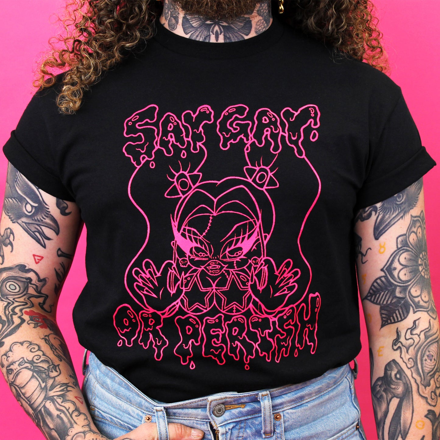 Say Gay or Perish Slaytina BLACK Tee